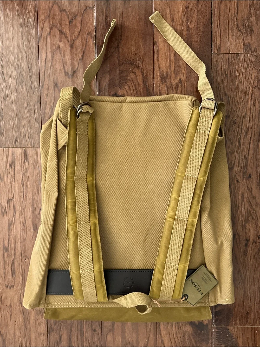 Filson Tan Canvas Backpack with Dark Brown Leather Straps